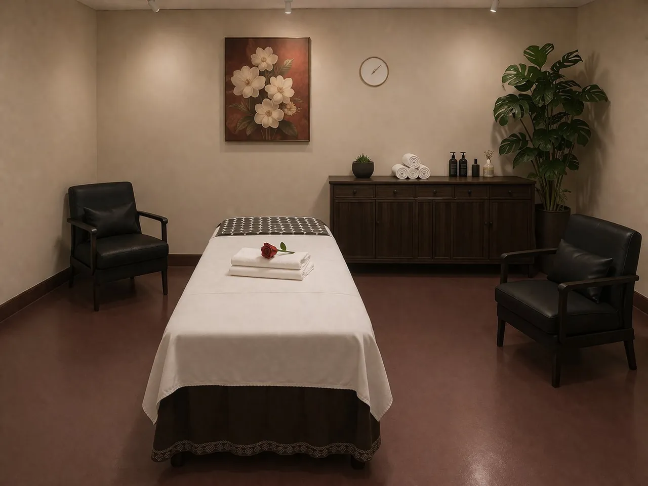 Clean private massage room with warm lighting at King Massage in Woodbridge, VA